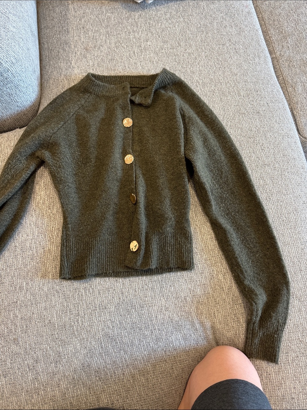 Cider Olive Green Button-Front Cardigan with Gold Buttons